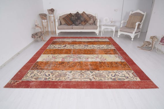 8x10 Rug, Oversize Vintage Rug, Large Turkish Rug, Large Oushak Rug, Muted Wool Rug, Oversize Area Rug 8x10, Turkish Rug 8x10,Faded Rug,1153