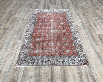 Alfombra turca, 3.6x6.3 pies, alfombra vintage, alfombra silenciada, alfombra hecha a mano, alfombra angustiada, alfombra de área, alfombra oriental, alfombras de alfombra boho, alfombra oushak EFK178