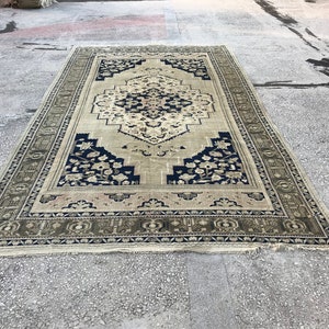 7x12 Rug, Oversize Rug, Neutral Turkish Rug, Handmade Vintage Rug, Faded Area Rugs,Turkey Rug,Oushak Vintage Rug,Natural Carpet,Wool Rug,510