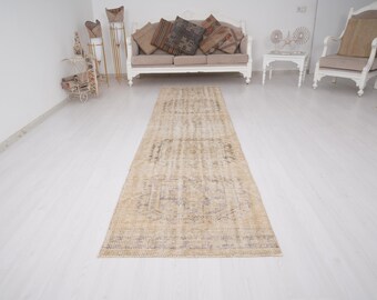 Faded Runner, 3x11 Runner, Turkish Runner Rug, 3x11 Vintage Runner, Oushak Runner, Neutral Vintage Rug Runner, Corridor Rug,Hallway Rug,102
