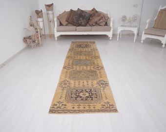 2x10 Runner Rug, Oushak Runner, Natural Runner, 2x10 Vintage Runner, Muted Runner Rug, 2x10 Turkish Runner, Anatolian Runner, Faded Rug,100