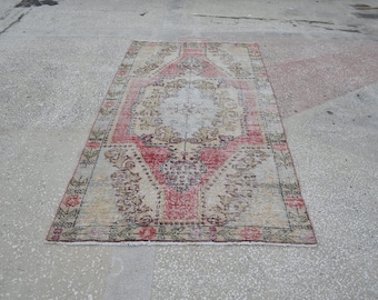 Alfombra Vintage, Alfombra Turca, Alfombra de lana de diempido a mano, Alfombra Oushak, Anatolia, Decoración del hogar, Alfombra de Oushak étnica de piso, 3.9x7.4 ft DK265