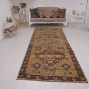 Vintage Runner, 4x11 Turkish Runner, 4x11 Oushak Runner, Runner Rug, Anatolian Runner,Handmade Runner,Wool Runner,Turkish Rug,Home Decor,336