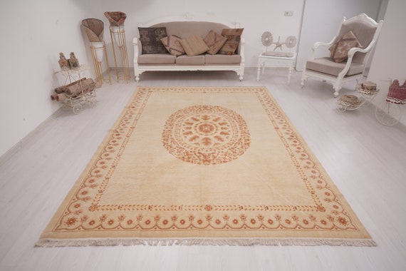 7x10 Rug, Oversize Turkish Rug, Antique Rug, Vintage Rug 7x10, Oushak Rug, Neutral Area Rug, Oversize Rug, Handmade Wool Rug,Muted Rug,330