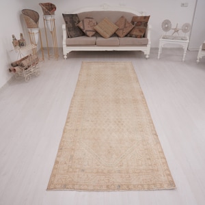 3x10 Runner, Oushak Runner,Natural Runner Rug,Muted Runner 3x10,Turkish Rug Runner,Vintage Runner,3x10 Rug,Anatolian Runner, Hallway Rug,267