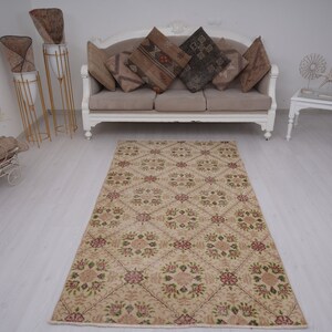4x7 Rug, Vintage rug, 4x7 Turkish rug, Oushak Area Rug, Handmade Wool rug, Natural rug, Vintage carpet, Faded rug, Muted rug, Oushak rug,175