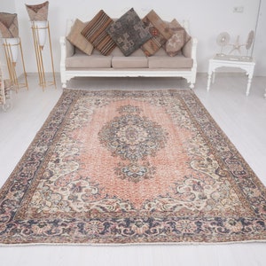 6x9 Rug, Turkish Vintage Rug, Natural Area Rug, 6x9 Oushak Rug, Faded Rug 6x9, Muted Rug,Handmade Wool Rug,Anatolian Rug,Rug 6x9,057