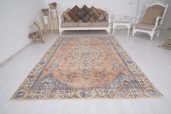 6x10 Rug, Oushak Area Rug, Turkish Rug 6x10, Neutral Vintage Rug, Handmade Wool Rug, Faded Area Rug, Oversize Rug, Turkey Rug, Muted Rug,208
