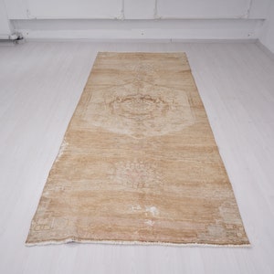4x11 Runner, Neutral Runner Rug, Vintage Runner, Oushak Runner Rug, Turkish Runner Rug, Neutral Vintage Rug,Faded Turkish Rug,Oushak Rug,202