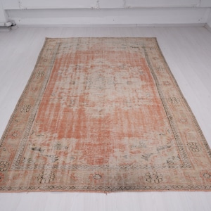 7x10, rug,  Oushak rug 7x10, Turkish Area rug, Neutral Area rug, Faded Vintage rug, Natural rug, Anatolian rug, Antique rug, wool carpet, 19