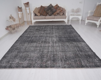 Turkish Oriental Rug, Large Vintage Rug, Oversize Oushak Rug, 7x10 Turkish Rug, Gray Area Rug 7x10, Handmade Wool Rug, Large Rug 7x10,355