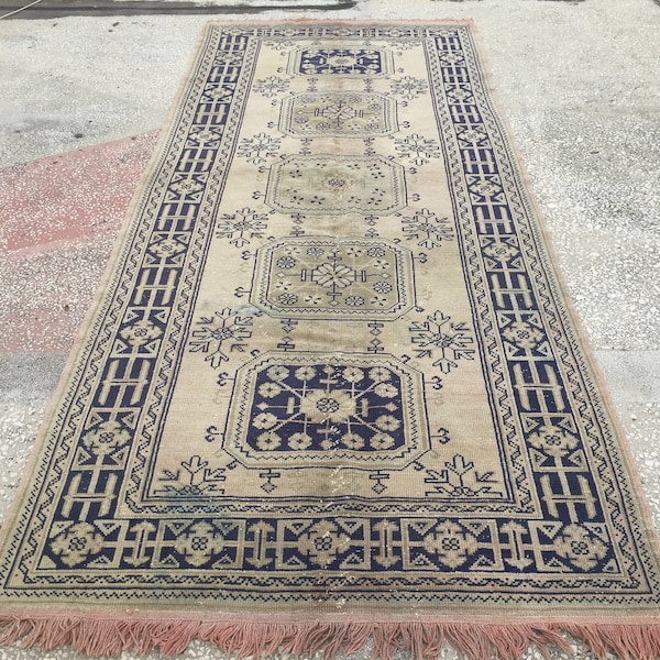 Vintage Turkse Runner Tapijt, Oushak Runner Tapijt, Hand geweven antieke tapijt, Vintage Runner Rug Hallway Runner, Tribal Runner Tapijt, 4'8x11'5 ft D200