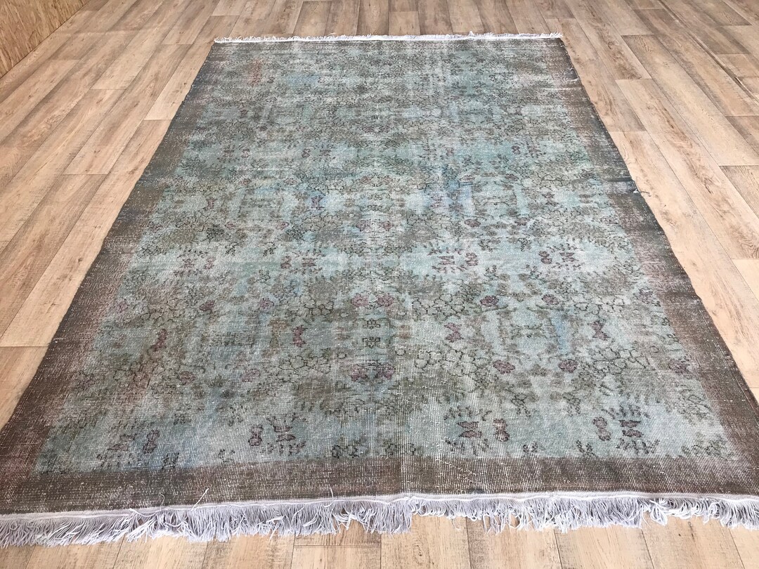 6'7x9'8 TURQUOISE, Vintage, Kitchen Rug, Bath Rug, Turkey Rug, Turkish ...