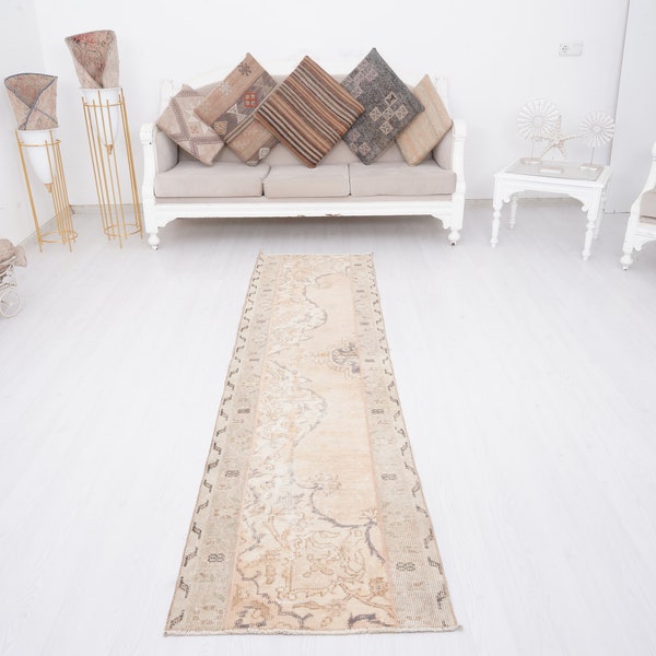 2x8 runner rug, Turkish runner, Oushak runner rug, Antique rug, Faded rug, 2x8 Vintage runner, Anatolian rug, Muted Oushak runner carpet,356