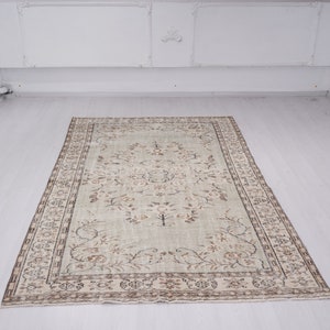 6x10 Rug, Turkish Rug, Antique Rug, Muted Oushak Rug, Anatolian Area Rug, Vintage Rug 6x10,Neutral Rug,Handmade Wool Rug,Faded Rug 6x10,1232