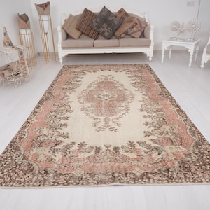 6x10 Area Rug,Oversize Turkish Rug, 6x10 Vintage Rug,Oushak Rug 6x10,Neutral Rug,6x10 Turkish Handmade Rug,Vintage Area Rug,Faded Rug,118