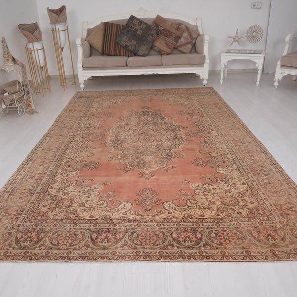 6x10 Rug, Faded Turkish Rug, Neutral Vintage Rug, Antique Rug, Muted Oushak Rug, Turkish Area Rug, Natural Rug,Vintage Rug 6x10,Wool Rug,911