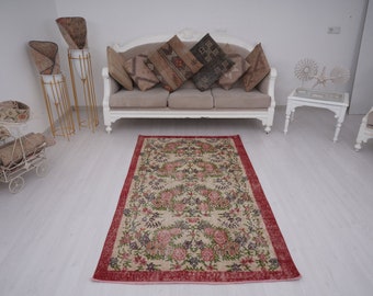4x6 tapijt, vintage tapijt, Oushak tapijt vervaagde Turkse tapijt, neutraal tapijt, Turkije tapijt, natuurlijk tapijt Anatolische tapijt 4x6, Turks gebied tapijt, gedempt tapijt, 157