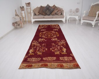 4x11 Vintage Rug, Turkish Runner, Oushak Runner Rug, Kitchen Runner, Anatolian Runner, Hallway Rug, Wool Rug, Natural Runner, 4x11 Rug,154