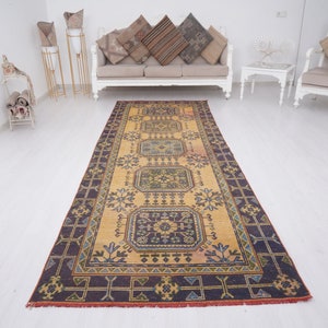4x11 Vintage Runner, Faded Runner 4x11, Turkish Runner Rug,Vintage Turkish Rug,4x11 Oushak Rug,Natural Runner,Oushak Runner,Hallway Rug,688