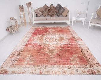7x10 Rug, Oversize Vintage Rug, Oushak Area Rug, Faded Turkish Rug, 7x10 Vintage Rug,Handmade Wool Rug,Oversize Rug,Turkey Rug,Large Rug,347
