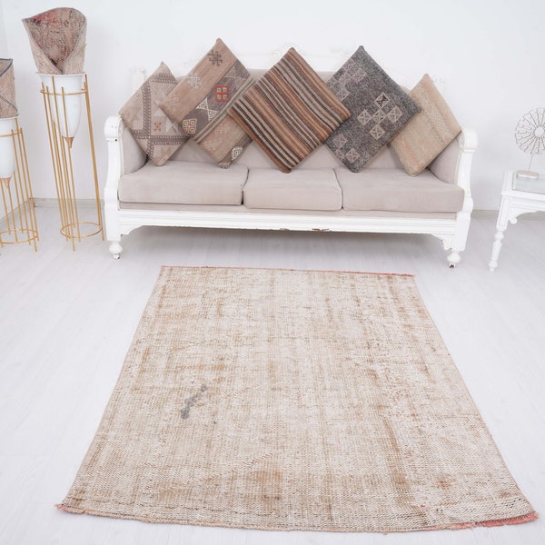 4x5 Rug, Turkish Area Rug, Antique Rug, Turkish Vintage Rug, Oushak Rug, Faded Wool Rug, Neutral Rug,Anatolian Rug,Muted Rug,Natural Rug,980