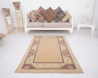 4x6 tapijt, Turks vintage tapijt, Oushak tapijt, neutraal wollen tapijt, Turkse tapijt 4x6, handgemaakt wollen tapijt, vintage gebiedsdeken, boerderij, vervaagde tapijt 4x6.259