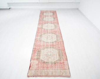 Faded runner rug, natural runner rug, vintage runner rug, oushak runner rug, turkish rug runner, vintage rug,bohemian runner,2.6x12.4 ft,150