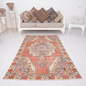 4x7 Rug, Turkish Oushak Rug, Neutral Vintage Rug, Wool Rug, Turkish Rug 4x7, Vintage Area Rug, Handmade Wool Rug, Faded Rug, Muted Rug, 188
