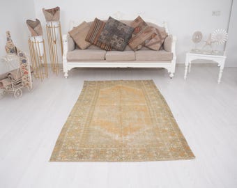 Tapijt van 4 x 6, vervaagd Turks tapijt, uniek tapijt, Turks tapijt van 4 x 6, vintage tapijt 4 x 6, gedempt oushak-tapijt, neutraal tapijt, decoratief tapijt, boho-tapijt,08