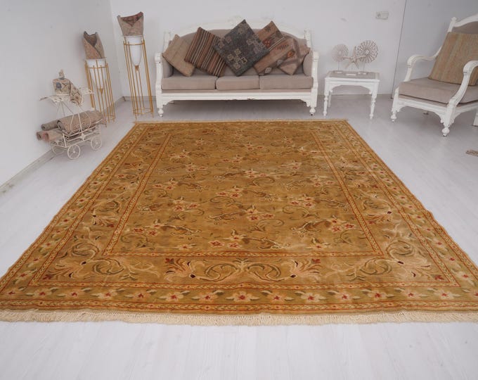 Large Faded Rugs Antique Turkish Rug, Large Vintage Area Rug, Oversize Oushak Rug, 8x9 ...