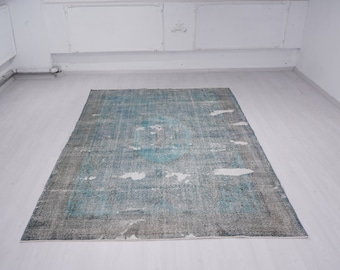 7x10 Rug, Large Oushak Rug, Oversize Rug, Faded Turkish Rug, Antique Pale Rug, Vintage Rug 7x10, Wool Rug, Area Rug 7x10, Natural Rug, 591