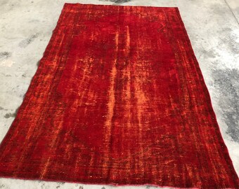 Red Rug, Vintage Rug, 5.3 x 8.2 feet, Oushak Rug, Turkish Rug, Decorative Rug, Floor Rug, Area Rug, Tribal Rug, Red Antique Rug, B54