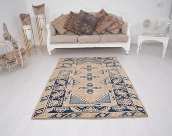 4x6 Rug, Area Faded Rug, Turkish Rug 4x6, Neutral Vintage Rug, Muted Color Rug, 4x6 Oushak Rug, Old Rug, Wool Rug 4x6, Anatolian Rug, 033