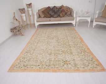 Turkish Rug 6x9, Vintage Rug, Area Wool Rug, Oushak Rug 6x9, 6x9 Boho Rug, Bohemian Rug, Antique Rug, Faded Natural Rug, Turkey Rug, 329