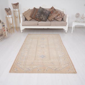 4x7 Rug, Turkish Oushak Rug, Neutral Vintage Rug, Wool Rug, Turkish Rug 4x7, Vintage Area Rug, Handmade Wool Rug, Faded Rug, Muted Rug, 12
