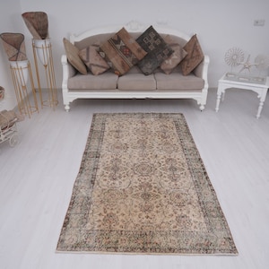 4x7 Rug, Vintage Area Rug, Faded Rug, Muted Turkish Rug, 4x7 Vintage Rug, Neutral Rug, Oushak Rug 4x7, Handmade Wool Rug, Turkey Carpet,202