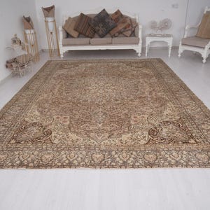 Handmade Oversized Rug, Vintage Oushak Rug 8x11, LargeTurkish Antique Carpet, Faded Natural Tones, Oversize Boho Anatolian Rug,8x11 ft,1728