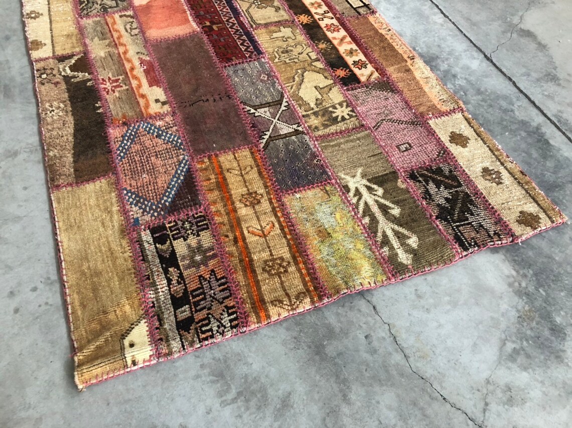 Vintage Patchwork Rug. Turkey Rug Runner, Colorful Runner 4.2x9.4 Ft ...