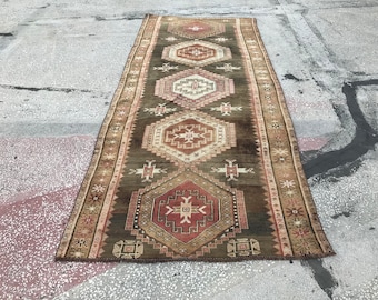 Oushak Rug, Kilim Runner Rug, Rug Runner, 4.2x10.4 ft, Area Runner Rug, vintage Oushak Rug Runner Rug, Turkish Rug Runner, KA382