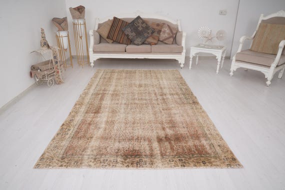 5x8 Rug, Turkish Vintage Rug, Oushak Rug, Neutral Wool Rug, Turkish Rug 5x8, Handmade Wool Rug, Vintage Area Rug,Farmhouse,Faded Rug 5x8,404