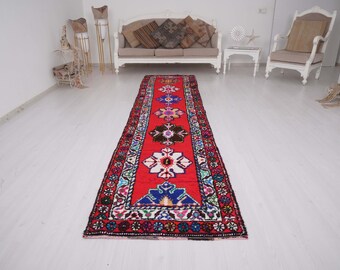 3x12 Vintage Runner, Turkish Runner Rug, 3x12 Runner, Faded Rug, Oushak Runner, Vintage Rug Runner, Corridor Rug, Hallway Rug, Wool Rug, 367