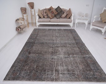 7x10 rug, oversize vintage rug, oushak rug, faded turkish rug, neutral rug, turkey rug 7x10, antique rug, vintage rug,wool area rug 7x10,817