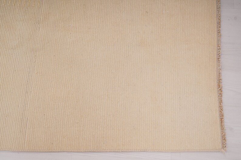 Pu&ograve; includere: Un primo piano di un tappeto in fibra naturale con una trama tessuta. Il tappeto &egrave; di colore beige chiaro e ha un bordo a frangia.