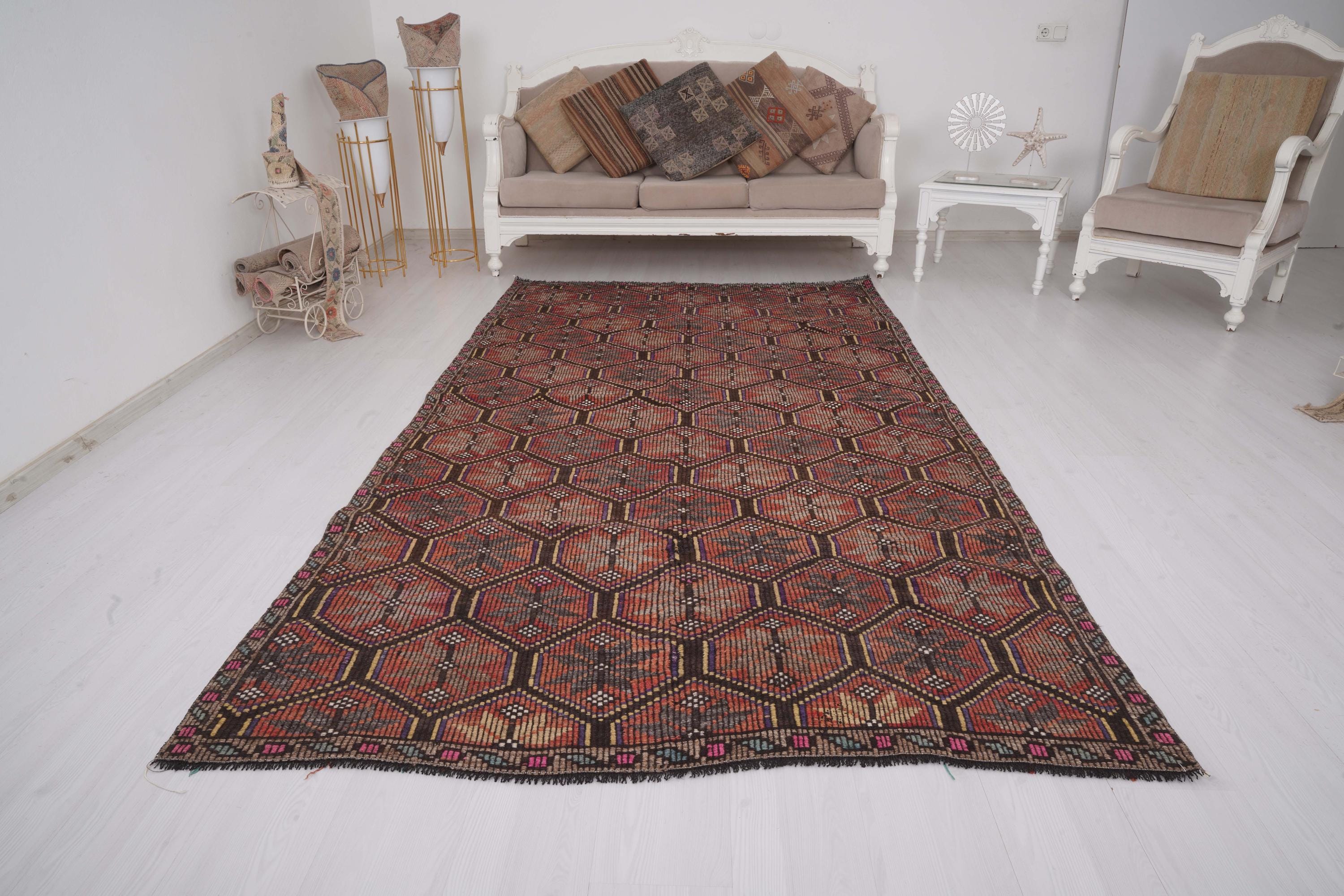 5x10 Rug, Neutral Vintage Kilim Rug, Turkish Rug 5x10, Turkey Rug
