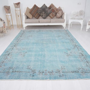 7x10 Rug,Oushak Area Rug,Turkish Rug 7x10,Oversize Vintage Rug,7x10 Area Rug,Large Oushak Rug,Faded Rug,Muted,Floral Handmade Rug 7x10,242