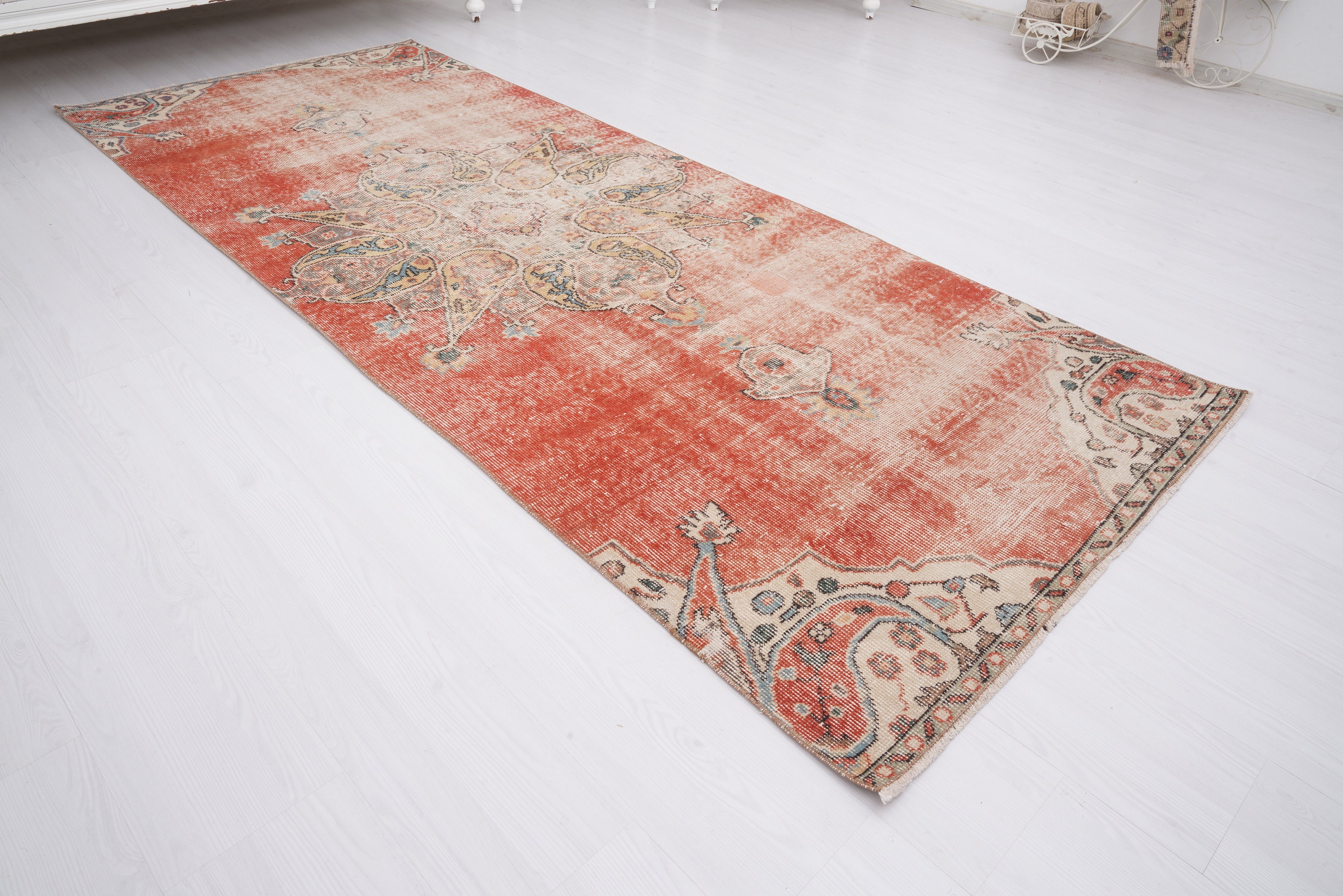 4x9 ヴィンテージ ランナー、トルコ ランナー、ウシャク ランナー ラグ