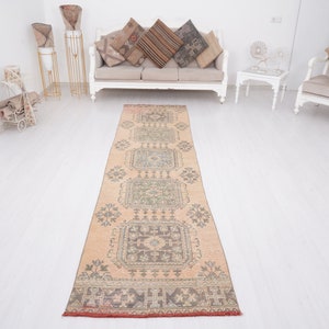 3x11 Läufer, verblasster türkischer Läufer, Vintage Läufer, Oushak Läufer, neutraler Läufer, Wolle Läufer, türkischer Teppich 3x11,27