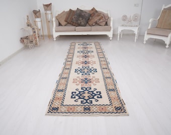 3x10 runner rug, Turkish runner, Oushak runner rug, Antique rug, rug runner,3x10 Vintage runner,Anatolian rug,Muted Oushak runner carpet,103