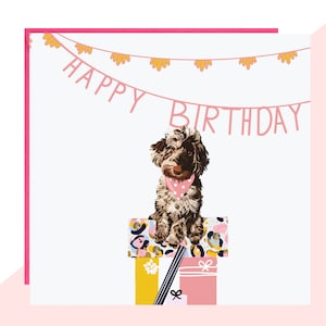 Cockapoo Present Pile Verjaardagskaart - Cockapoo Verjaardagskaart - Afgewerkt met handgemaakte kristallen
